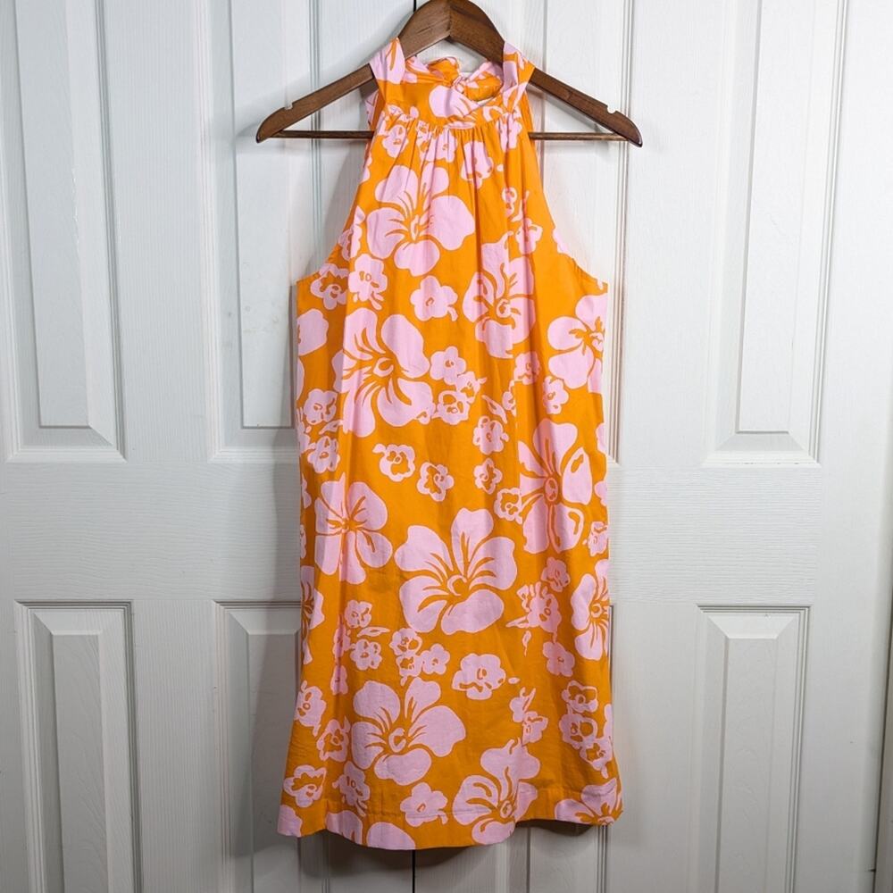 NEW J. Crew Hawaiian Halter Tie Neck Hibiscus Dress 6 Orange Resort Coastal - Picture 2 of 16